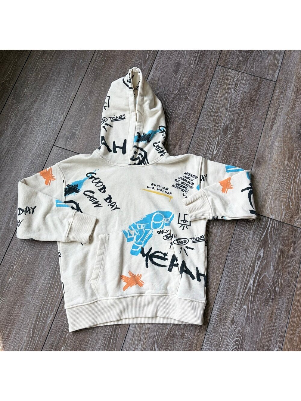 ZARA Kids Graffiti Graphic Print Pullover Hoodie – 7/8Y